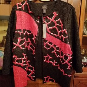 Chicos Travelers Cardigan Size 2 Black Red